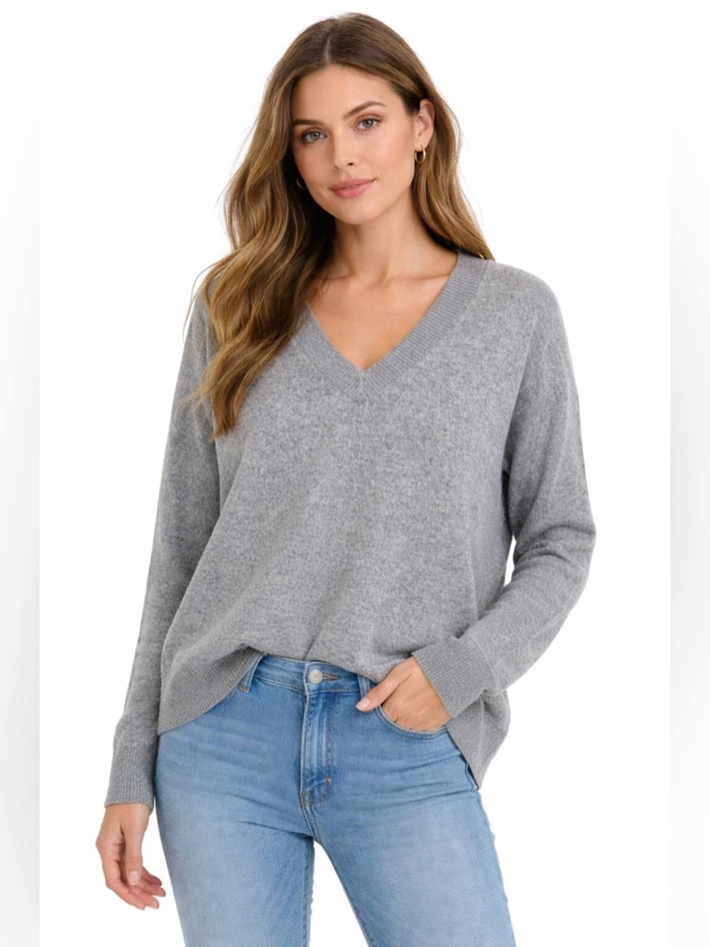 Buffalo David Bitton Women’s Gray V Neck Sweater M Soft Knit Casual